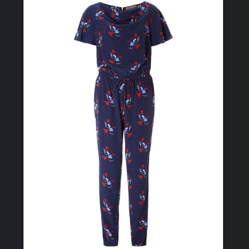 Barbara Hulanicki blue floral short sleeve jumpsuit